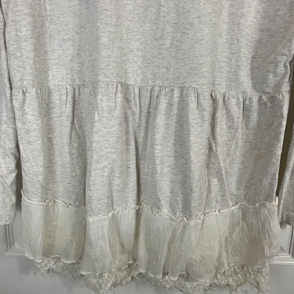 Sundance Women M Top Gray Heather Cream Lace Hi Low Long Sleeve Tshirt Blouse T3 - Picture 7 of 11